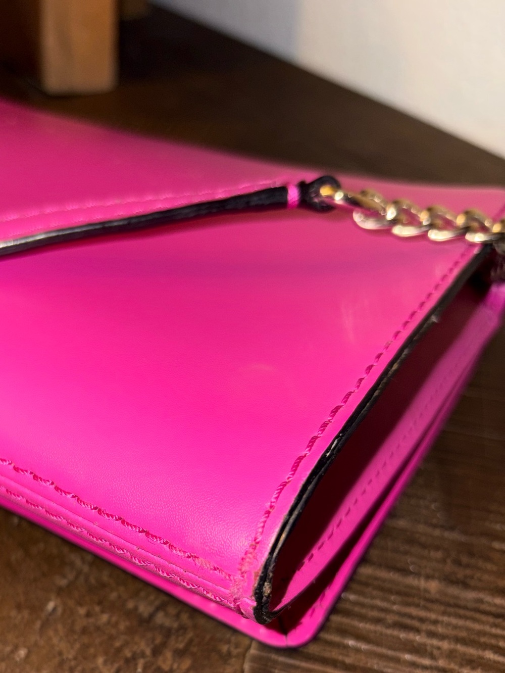 Kate Spade Hot Pink Leather Convertible Clutch Crossbody Gold Turn Lock - Picture 8 of 8